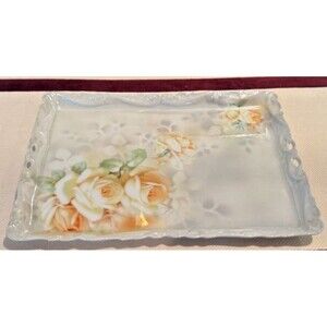 Royal Bayreuth Bavaria Old Ivory Hand Painted Yellow Rose Dresser Tray 10" X 7"